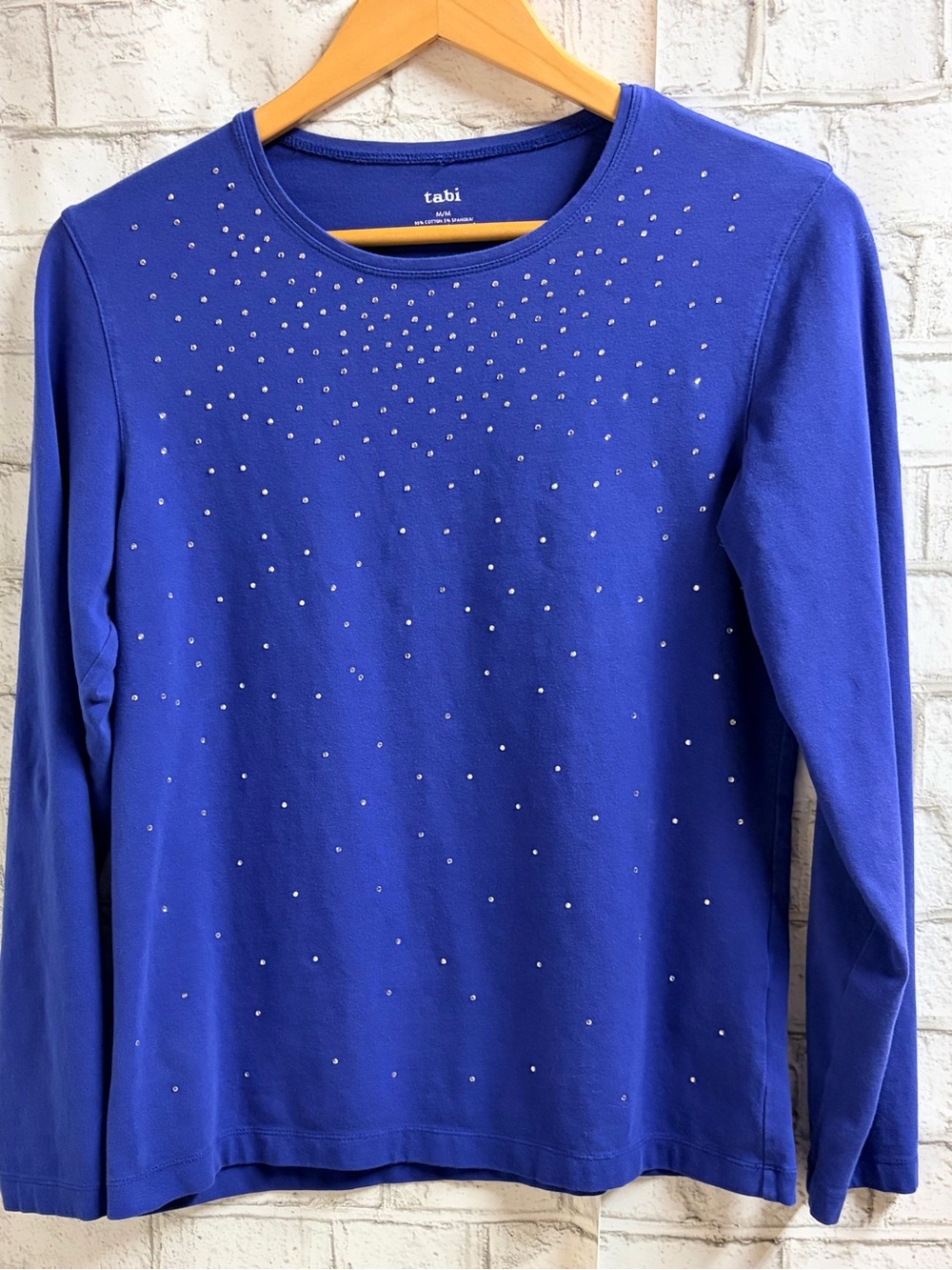 Tabi Royal Blue Long-Sleeve Bedazzled Crewneck Tee Size Medium